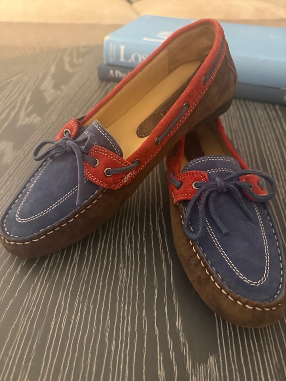 Vaneli Suede Brown Tri-Color Driving Moccasins Boat Shoe m Slip On Loafers Sz 9